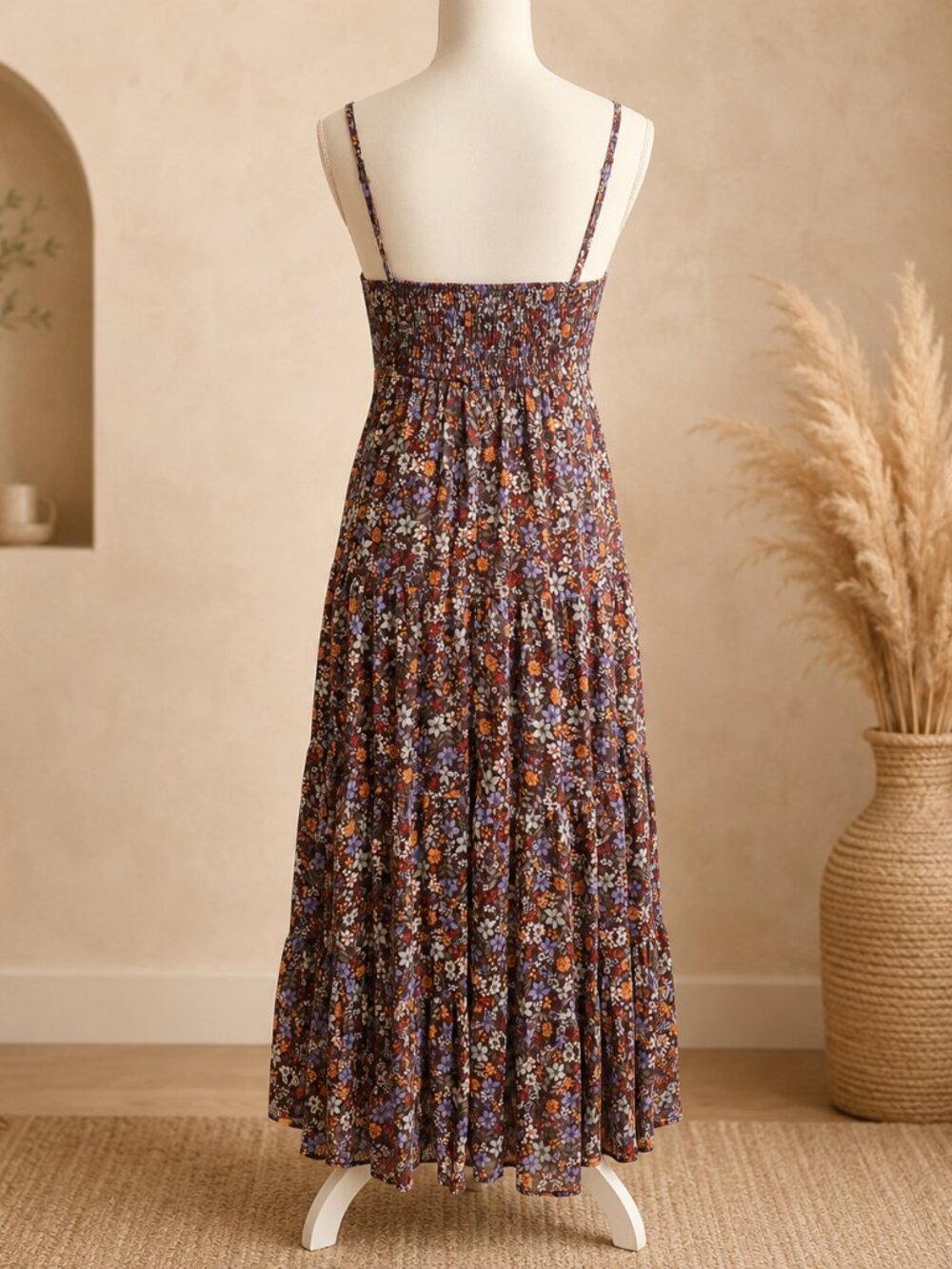 Crystal Doll Brown Floral Spaghetti Strap Maxi Dress XS - Picture 5 of 5